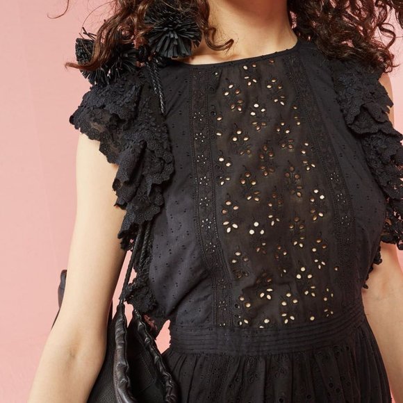 Ulla Johnson Black Embroidered Bea Midi Dress NWT - Picture 2 of 11